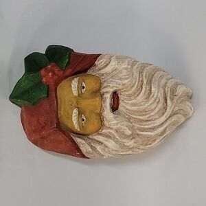 Vtg Large Paper Mache Santa Face Wall Hanging, Display